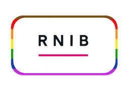 RNIB Logo in a rainbow coloured frame